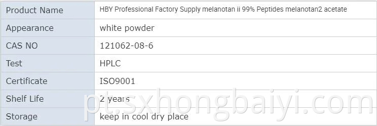HBY Supply 99% Peptídeo de bronzeamento de pele Melanotan II CAS 121062-08-6 MT-II Melanotan 2